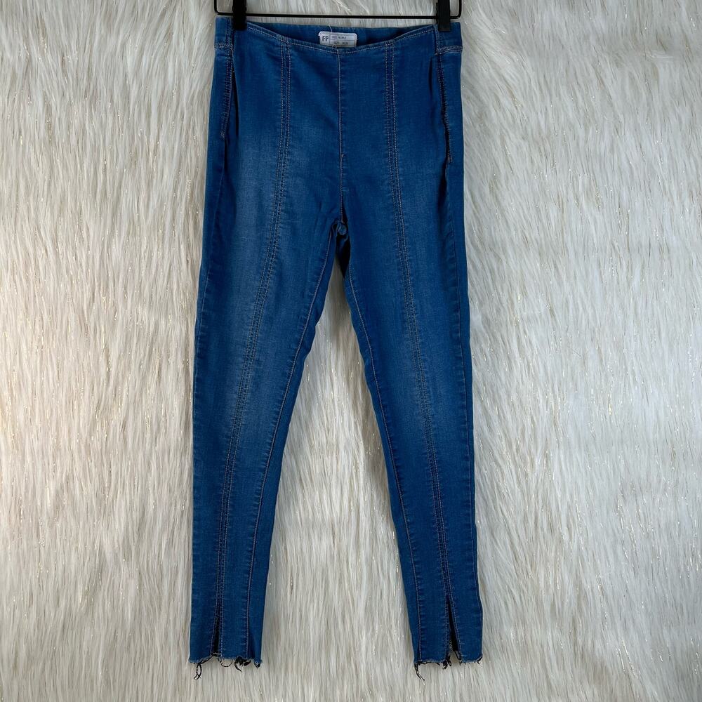 Free People Women Pull Up Jeggings Stretch Front Ankle Slit Med Wash Mid Rise 26 - Picture 10 of 10